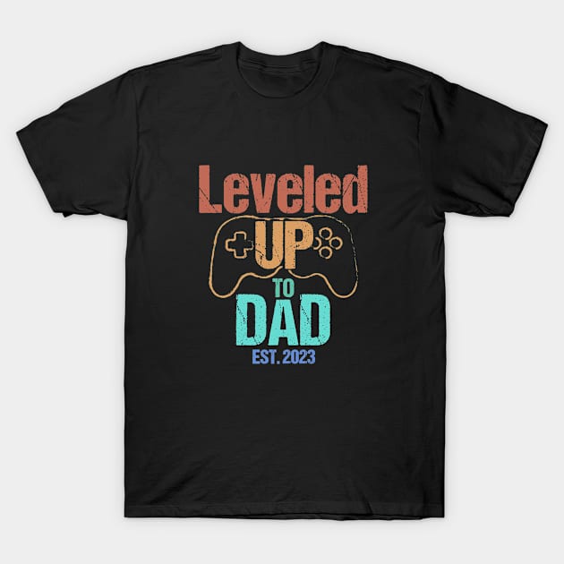 Leveled UP to DAD Est. 2023 - Funny Gamer T-Shirt by Biped Stuff